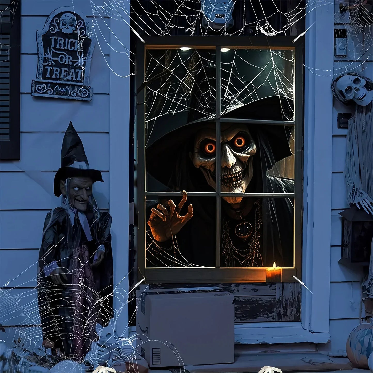 Halloween decoration, 1 piece, polyester material window banner with terrifying and fantastical patterns, evil witch theme