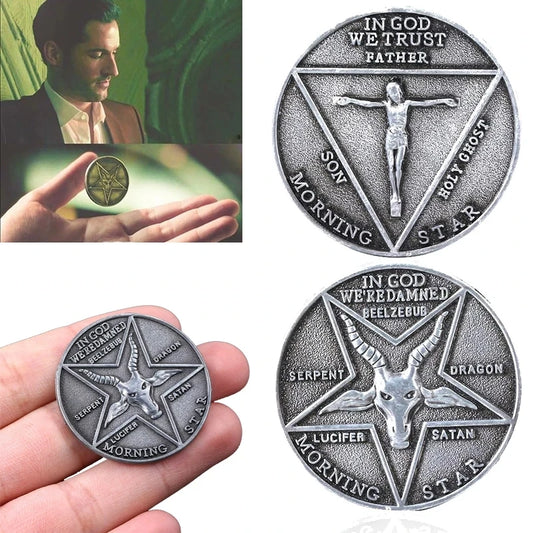 Lucifer Morningstar Commemorative Coin – Satanic Pentecost Cosplay Metal Badge for Halloween & TV Show Fans - Premium  from Lizard Vigilante - Just $16.66! Shop now at Lizard Vigilante