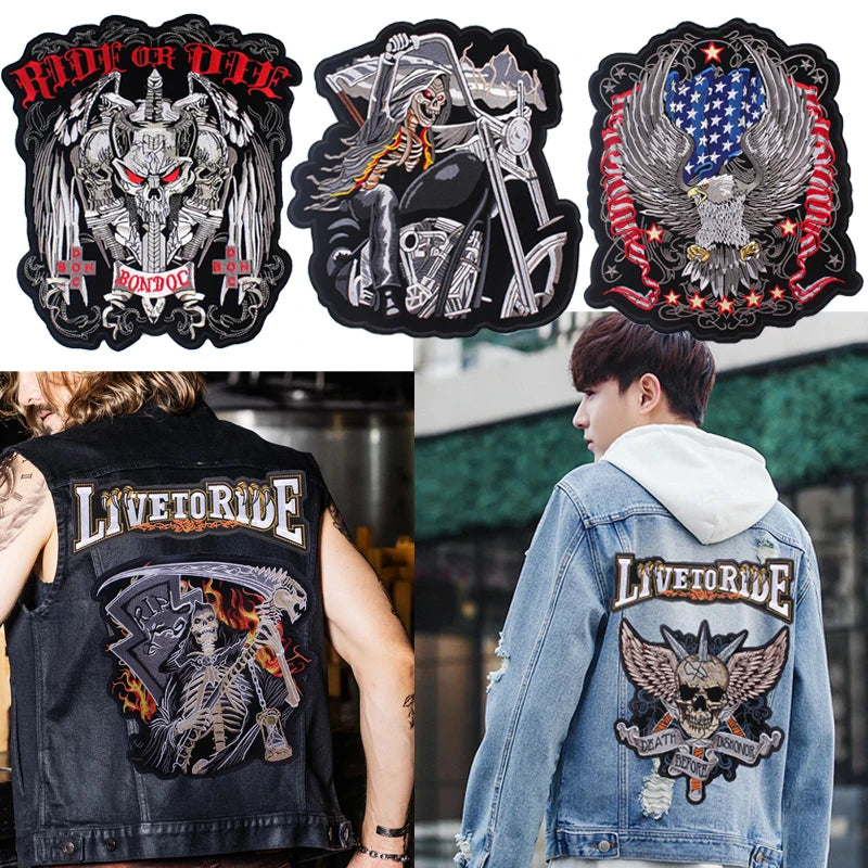 Punk Biker Patch Iron/Sew On Embroidery Patches On Clothes Skull Big Pacthes For Jacket Applique DIY Rock Large Back Pacth Badge - Lizard Vigilante