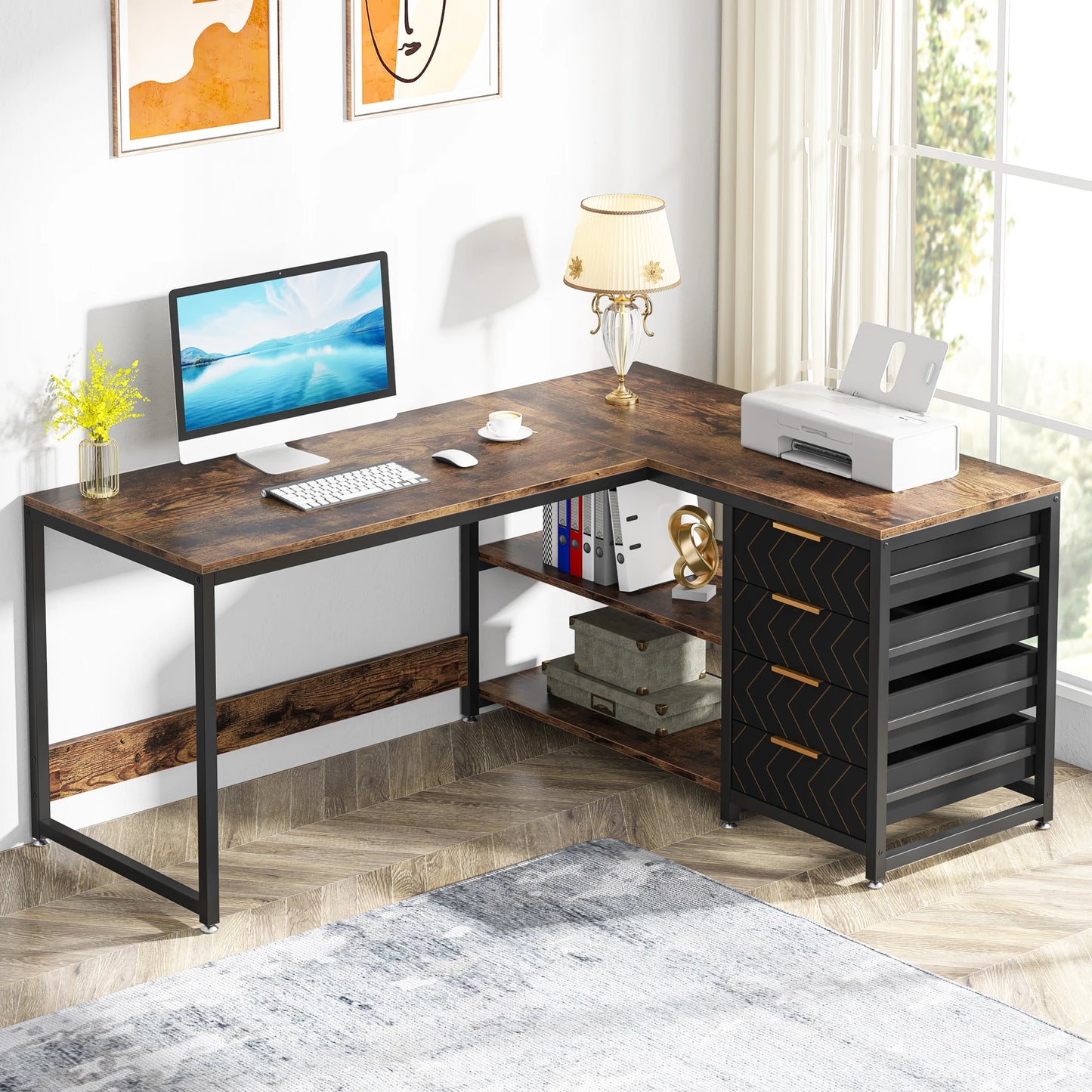 Tribesigns 59" Reversible L-Shaped Computer Desk with Storage Drawers & Shelves – Spacious Corner Office Desk for Home & Workspace - Premium desk from Lizard Vigilante - Just $244.88! Shop now at Lizard Vigilante