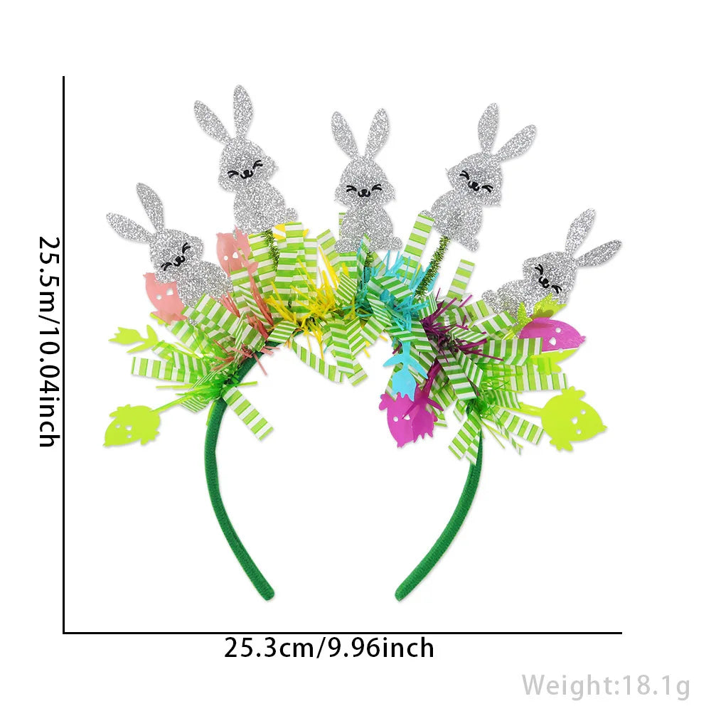 Easter Rabbit Headband with Colorful Egg Strip And Button Holiday Party Accessory Egg Chick Headdress for Easter Celebrations