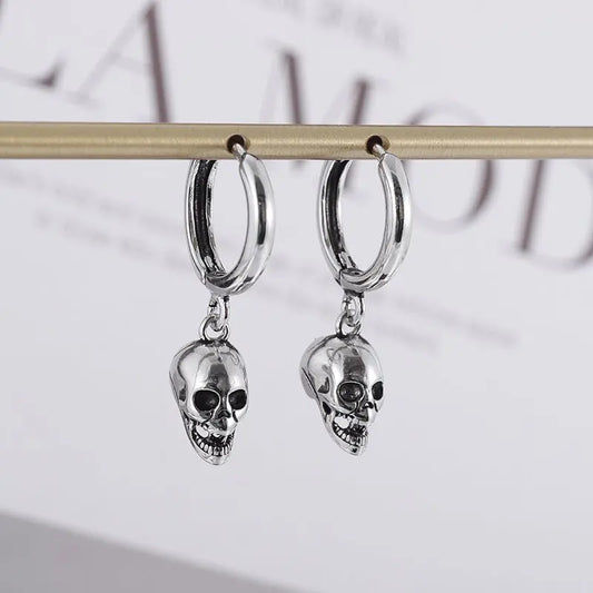 Silver-Plated Skull Drop Earrings – Gothic Ghost Head Hypoallergenic Earrings for Men & Women, Perfect for Halloween & Punk Rock Style - Premium skull jewelry from Lizard Vigilante - Just $16.66! Shop now at Lizard Vigilante