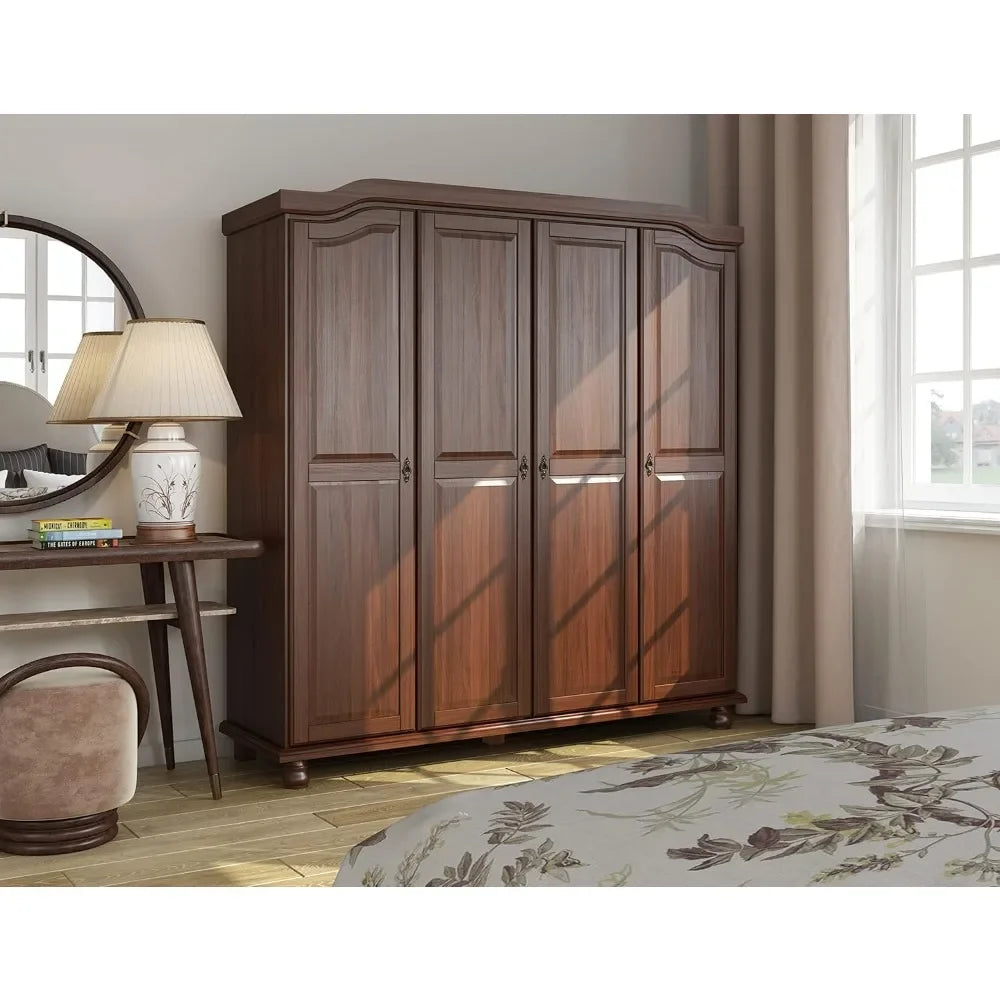 4-Door Freestanding Wardrobe Armoire Closet with Raised Panel Doors - Eco-Friendly Pine Wood, Modern Mocha Finish - Premium Armoire from Lizard Vigilante - Just $988.88! Shop now at Lizard Vigilante