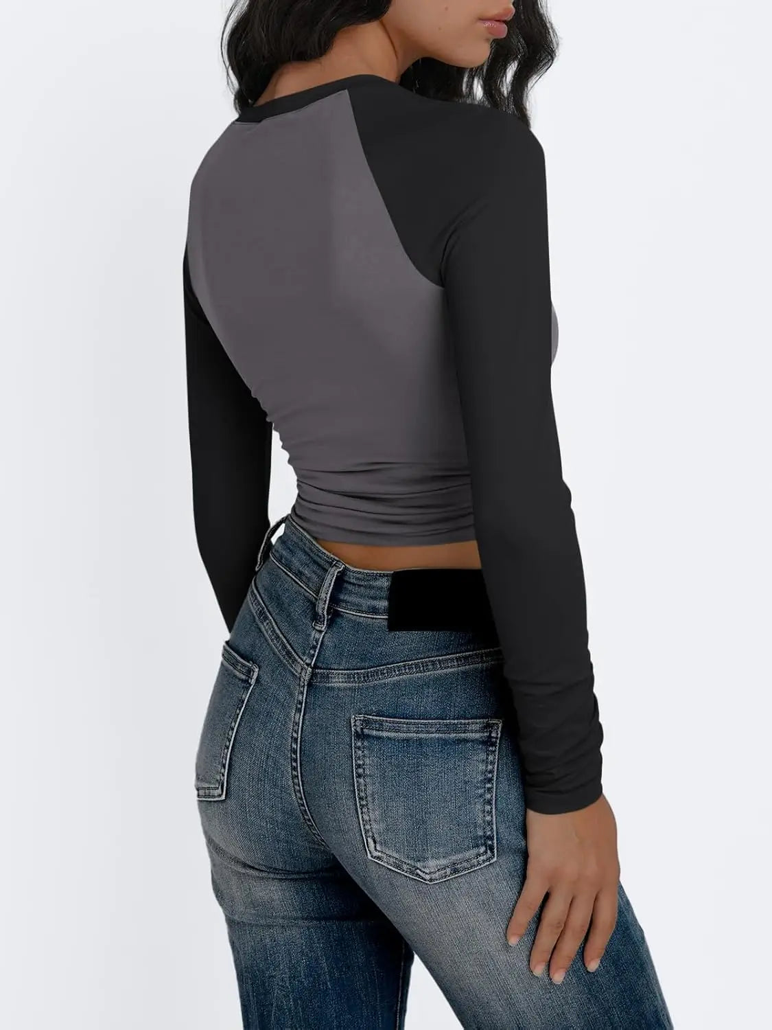 Women's Long Sleeve Shirts Slim Fit Stretchy Color Block Slightly Cropped Tops - Premium  from Lizard Vigilante - Just $19.99! Shop now at Lizard Vigilante