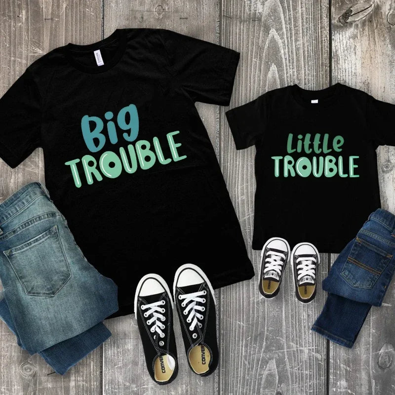 Big Trouble Little Trouble Father & Son/Daughter Matching T-Shirt – Funny Graphic Y2K Tops - Premium T-Shirt from Lizard Vigilante - Just $18.88! Shop now at Lizard Vigilante