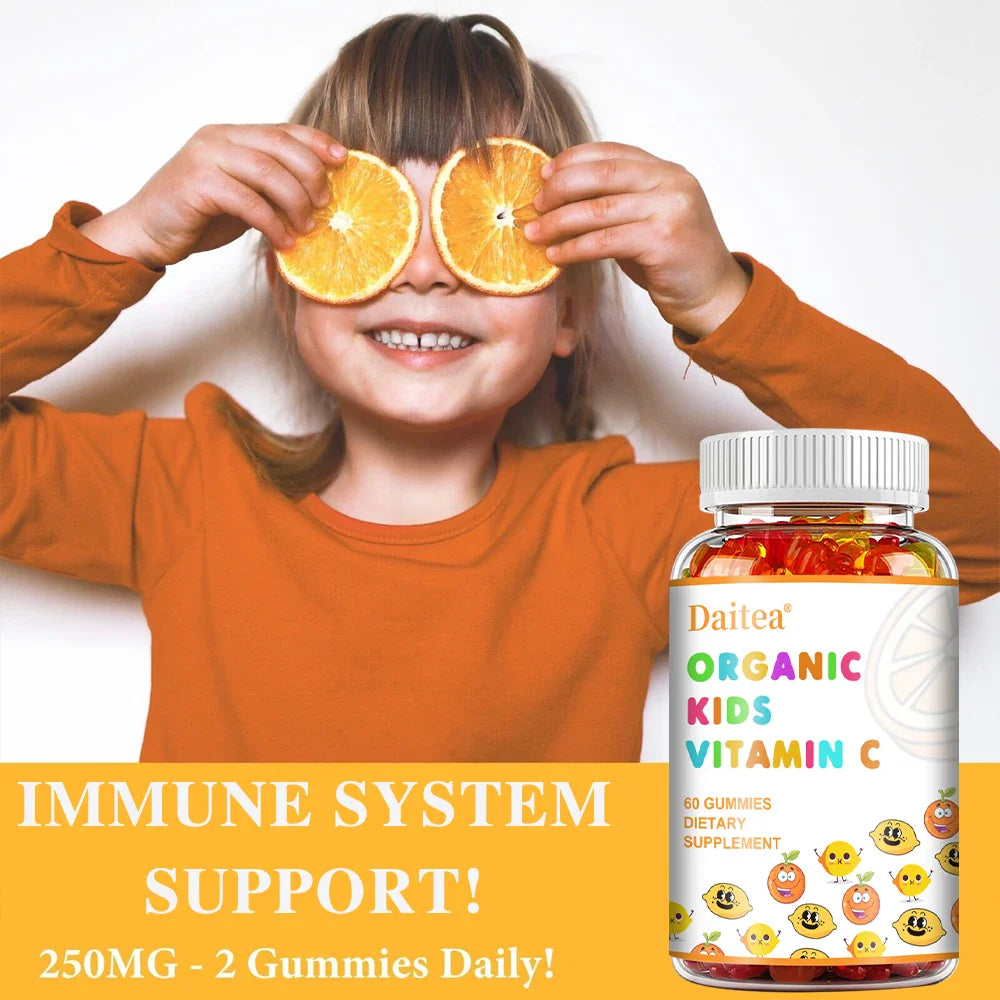 DAITEA Children's Vitamin C Gummies, with Zinc, Immune Support Promote Bone Development Improve Memory 60 Gummies