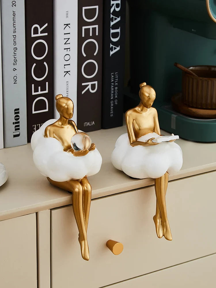 Sitting ballet girl art Golden sculpture Sitting posture ornament home accessories Statuettes Figurines office decor Statues