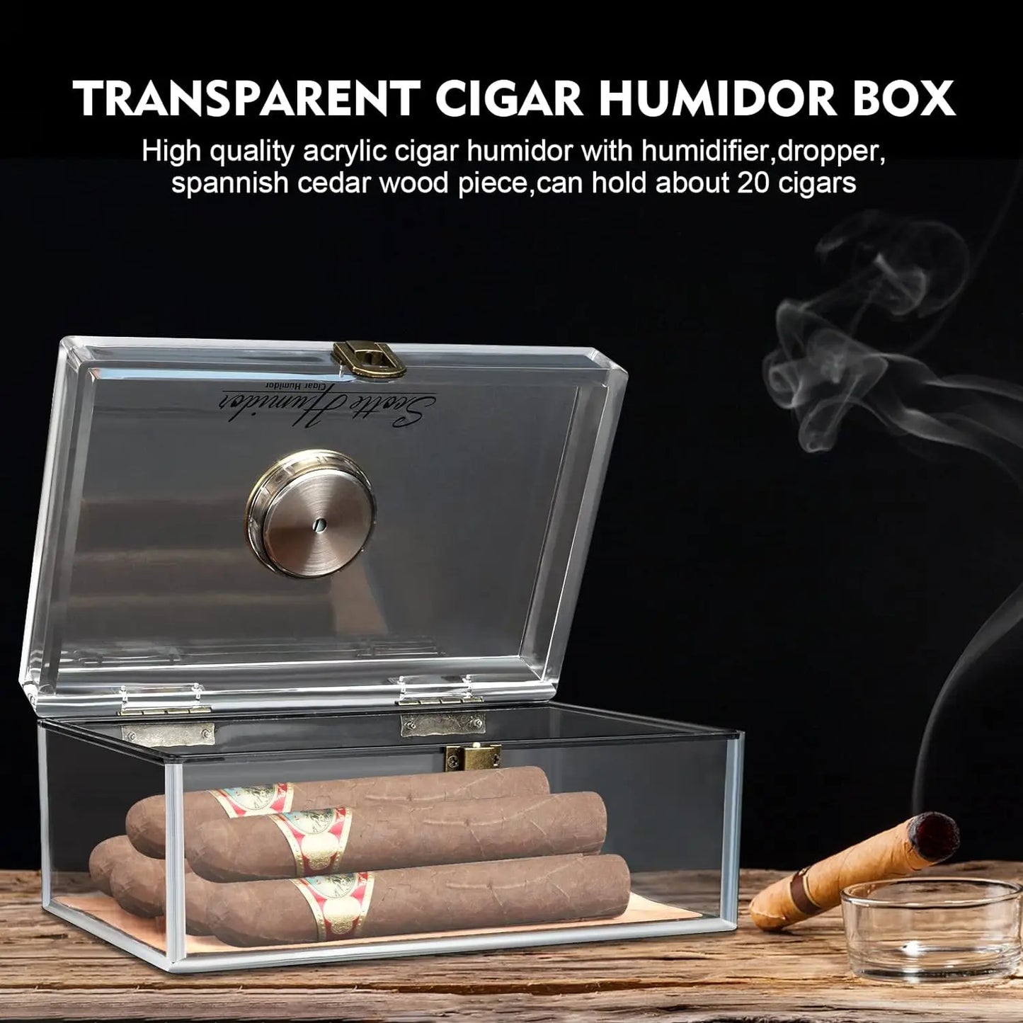 Scotte Cigar Case Humidors Acrylic Cigar Box Hygrometer Humidifier Hold 20 Cigars Include Cigar Cutters Cigar Punch Accessories