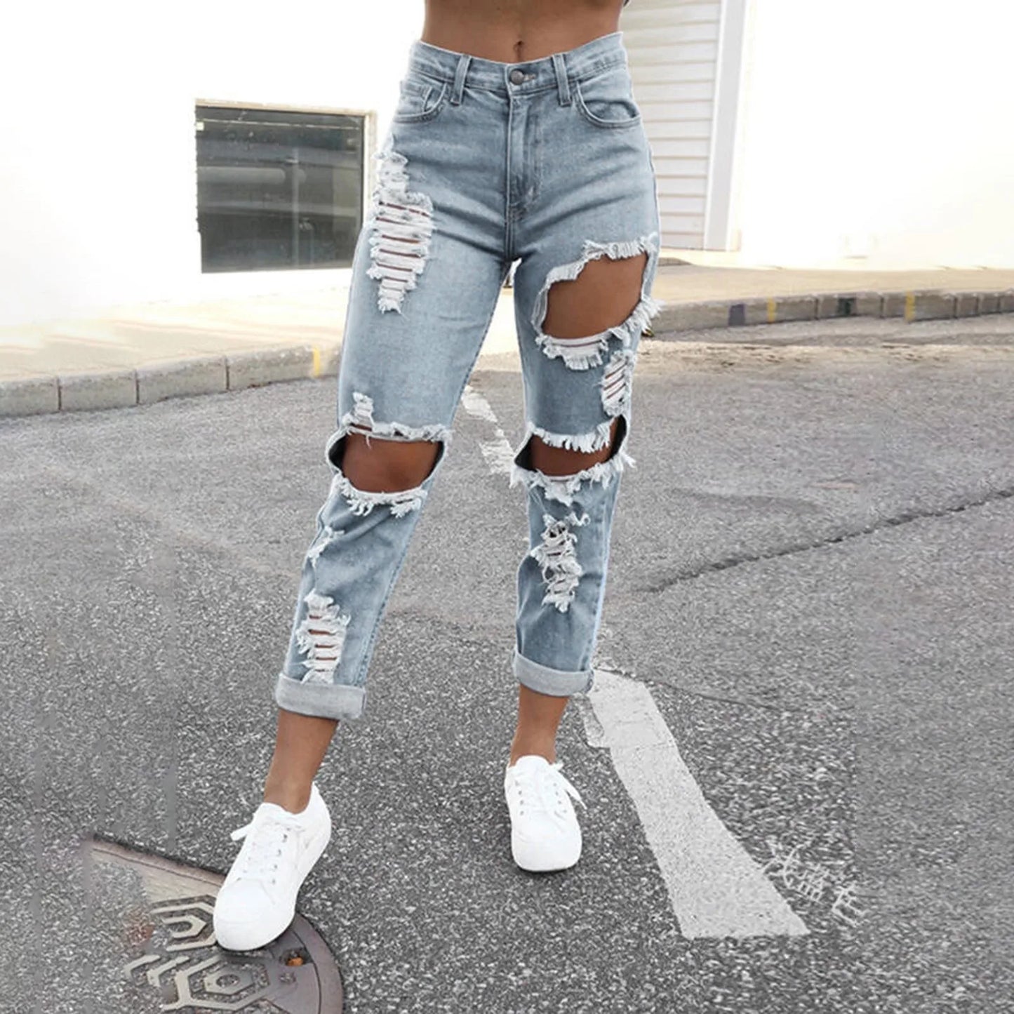 Hole Denim Women'S Jeans Buttocks Ripped Jeans Street Style Vertical Tube Denim Pants Frayed Tassel Ripped Jeans Japanese - Premium  from Lizard Vigilante - Just $19.99! Shop now at Lizard Vigilante
