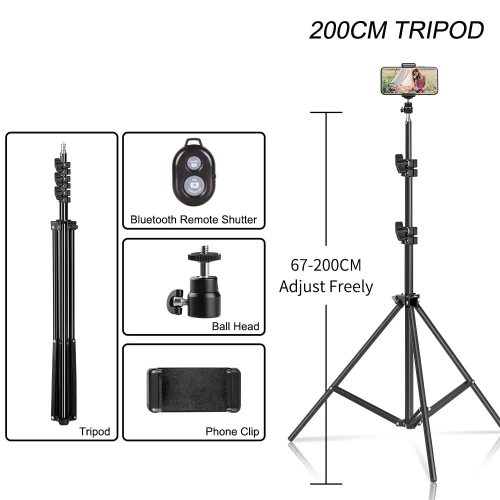 200cm Adjustable Photography Tripod Light Stand with 1/4 Screw Head, Lightweight Aluminum Tripod for Ring Light, Phone & DSLR Cameras – Pro Photo Studio Support - Premium light stand from Lizard Vigilante - Just $21.99! Shop now at Lizard Vigilante