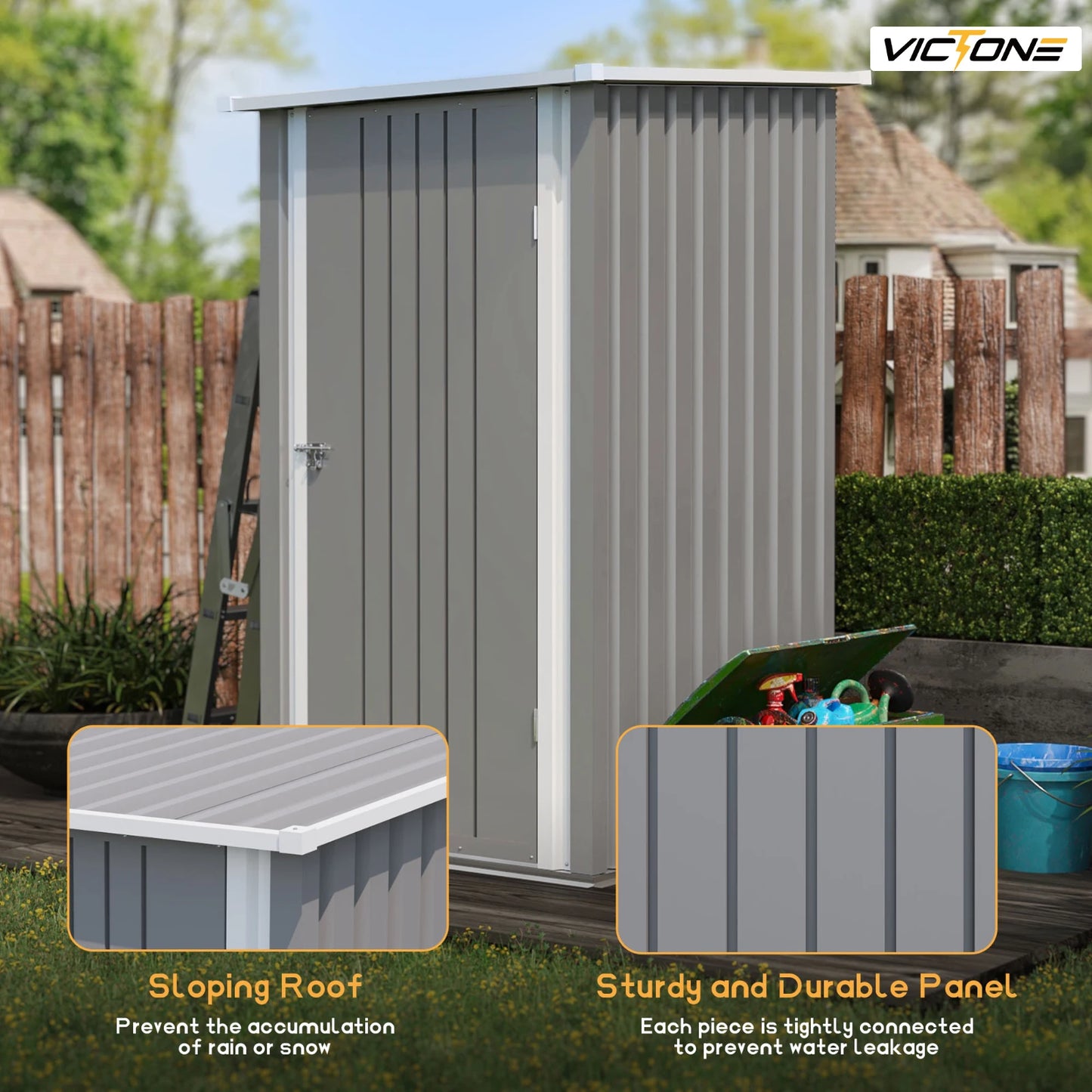 Victone 3' x 3' Compact Outdoor Storage Shed - Durable Small Garden Tool Storage with Sloping Roof, Single Lockable Door, Grey - Premium  from Lizard Vigilante - Just $213.99! Shop now at Lizard Vigilante