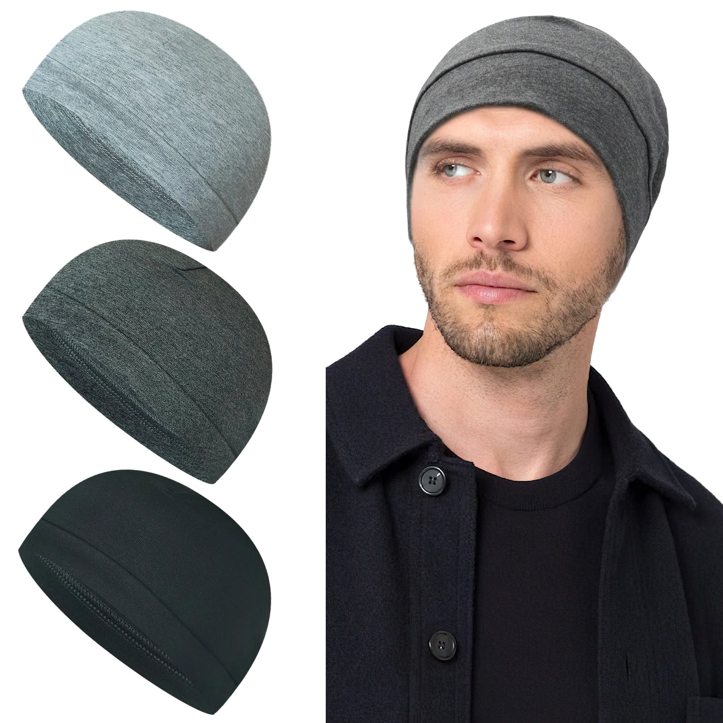 Unisex Cotton Skull Caps Lightweight Beanie Sleep Hats Sweat Wicking Cycling Running Hat Helmet Liner - Premium  from Lizard Vigilante - Just $18.99! Shop now at Lizard Vigilante