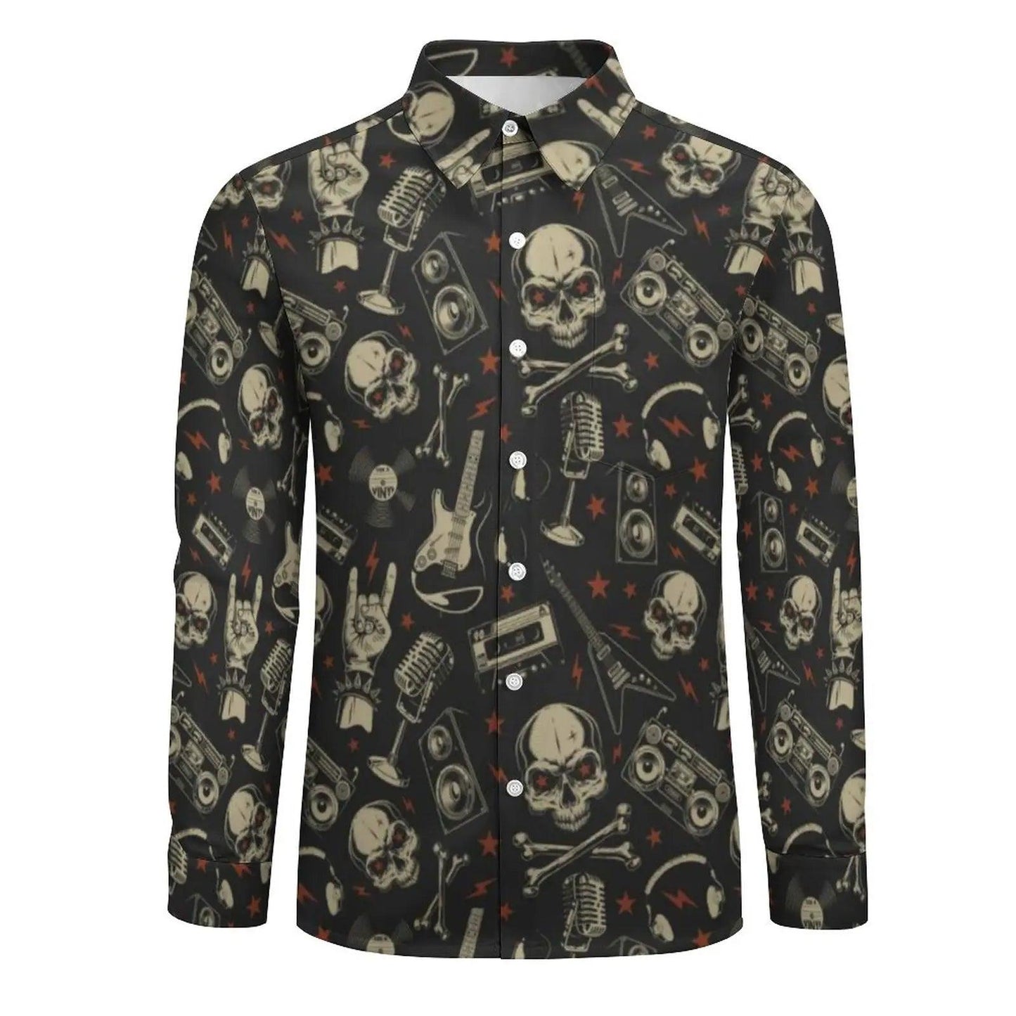 Metal Music Skull Shirt Men Rock Grunge Punk Casual Shirts Autumn Blouses Long Sleeve Cool Oversize Tops Birthday Gift - Premium Long-sleeve shirt from Lizard Vigilante - Just $37.99! Shop now at Lizard Vigilante