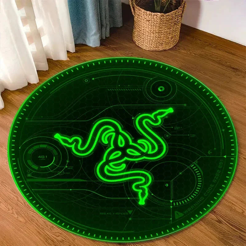 Razer Round Rugs Carpet Game Rome Gamer Gift Door Floor Mat Playroom Upholstery Living Room Bedroom Fashion Gaming Rug Decor