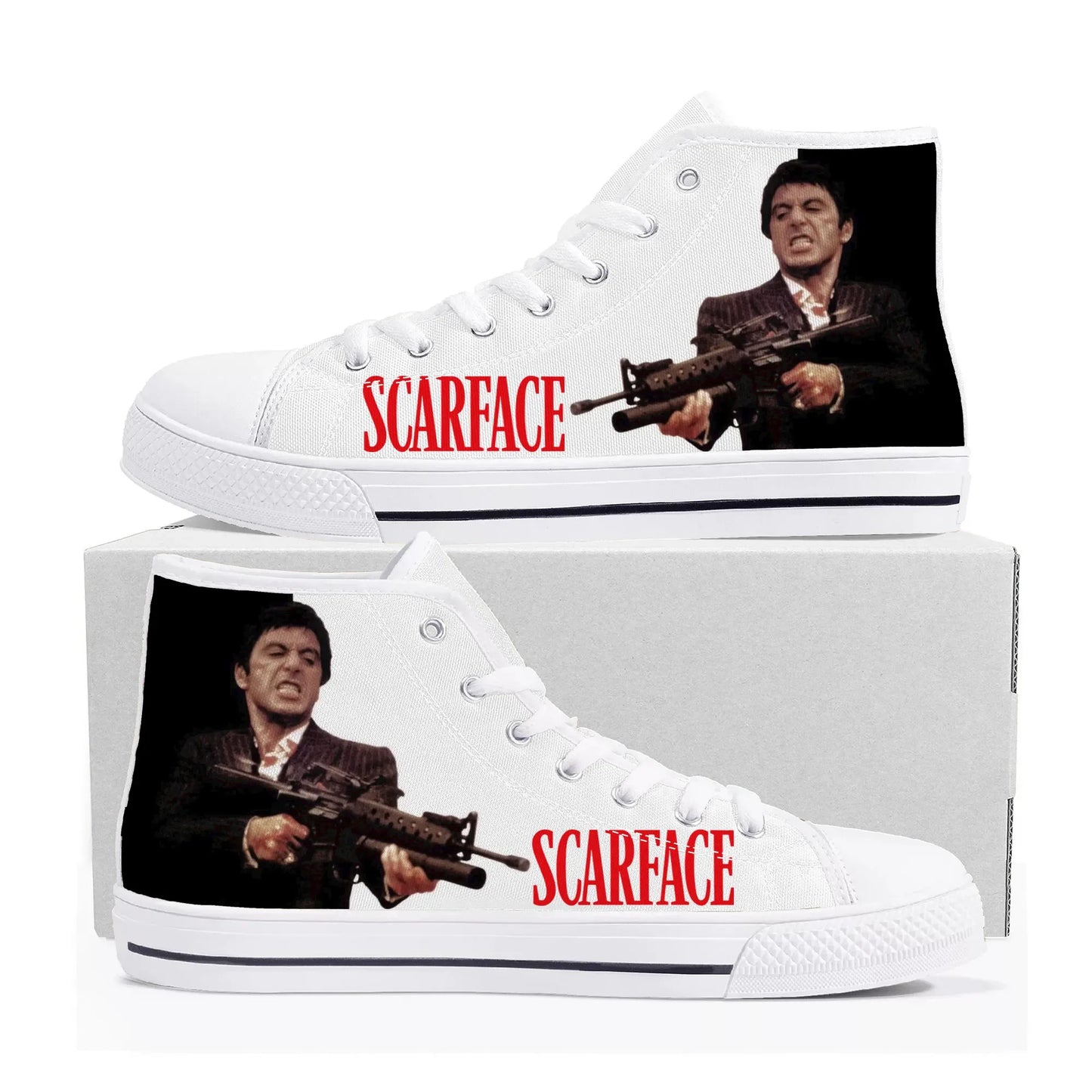 Scarface High Top Sneakers Mens Womens Teenager High Quality Al Pacino Canvas Sneaker couple Casual Shoe Customize Shoes - Premium high tops from Lizard Vigilante - Just $39.99! Shop now at Lizard Vigilante