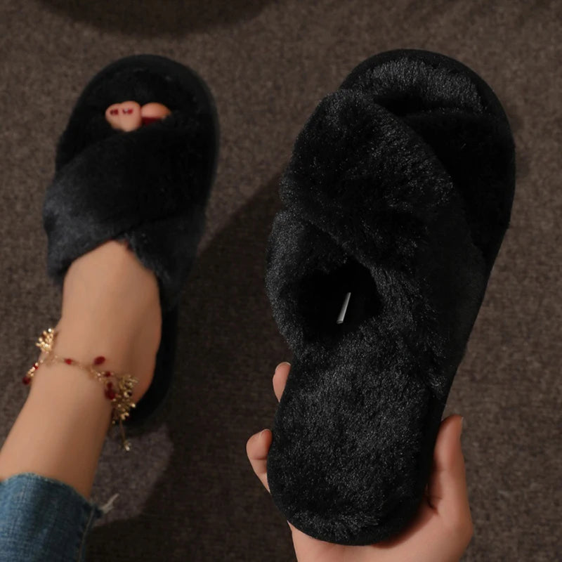 Criss Cross Plush Women’s House Slippers – Fuzzy, Cozy, Stylish Comfort All Winter Long - Premium slippers from Lizard Vigilante - Just $24.88! Shop now at Lizard Vigilante