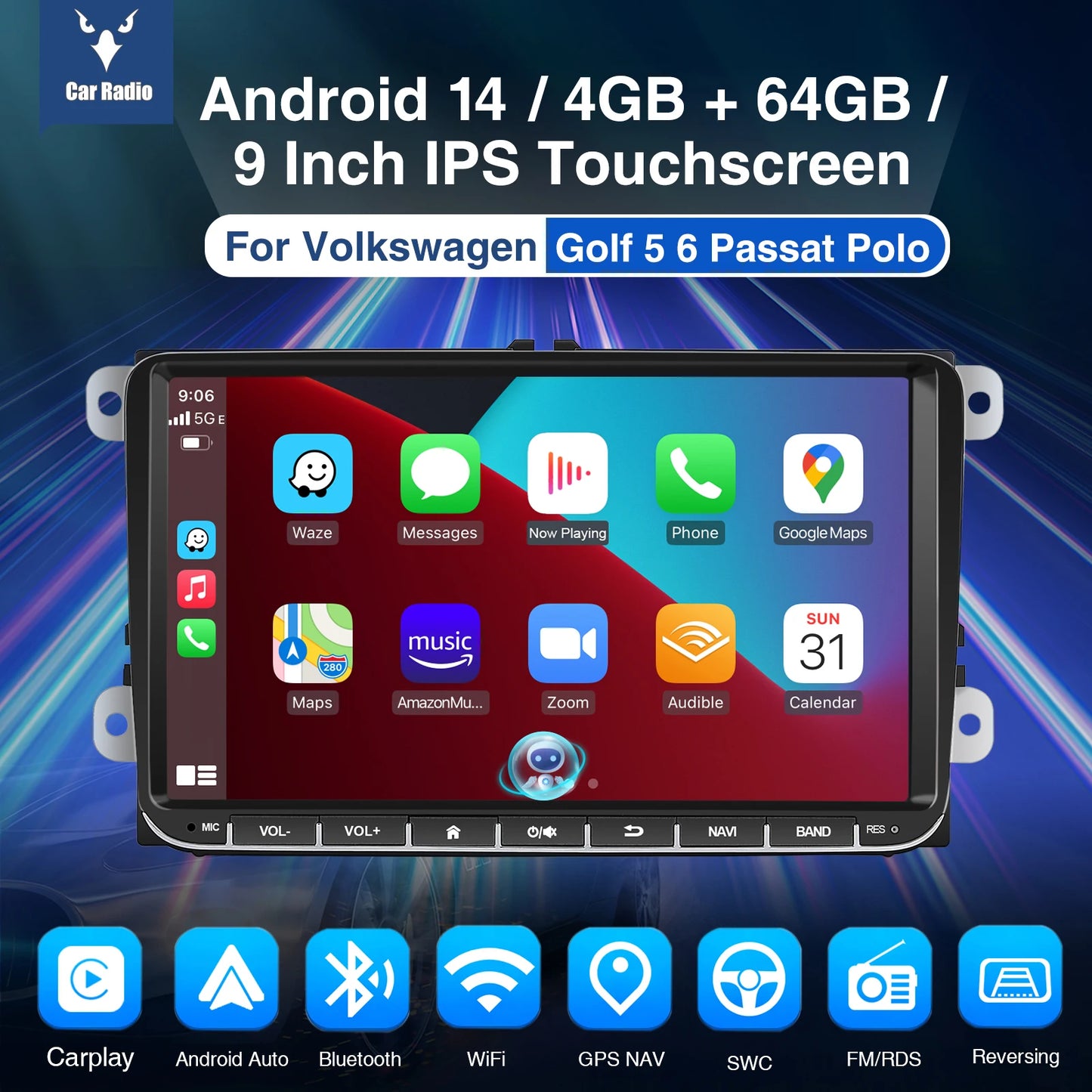 Road Riot 9-Inch Android Car Stereo – Wireless CarPlay Rock-Nav System