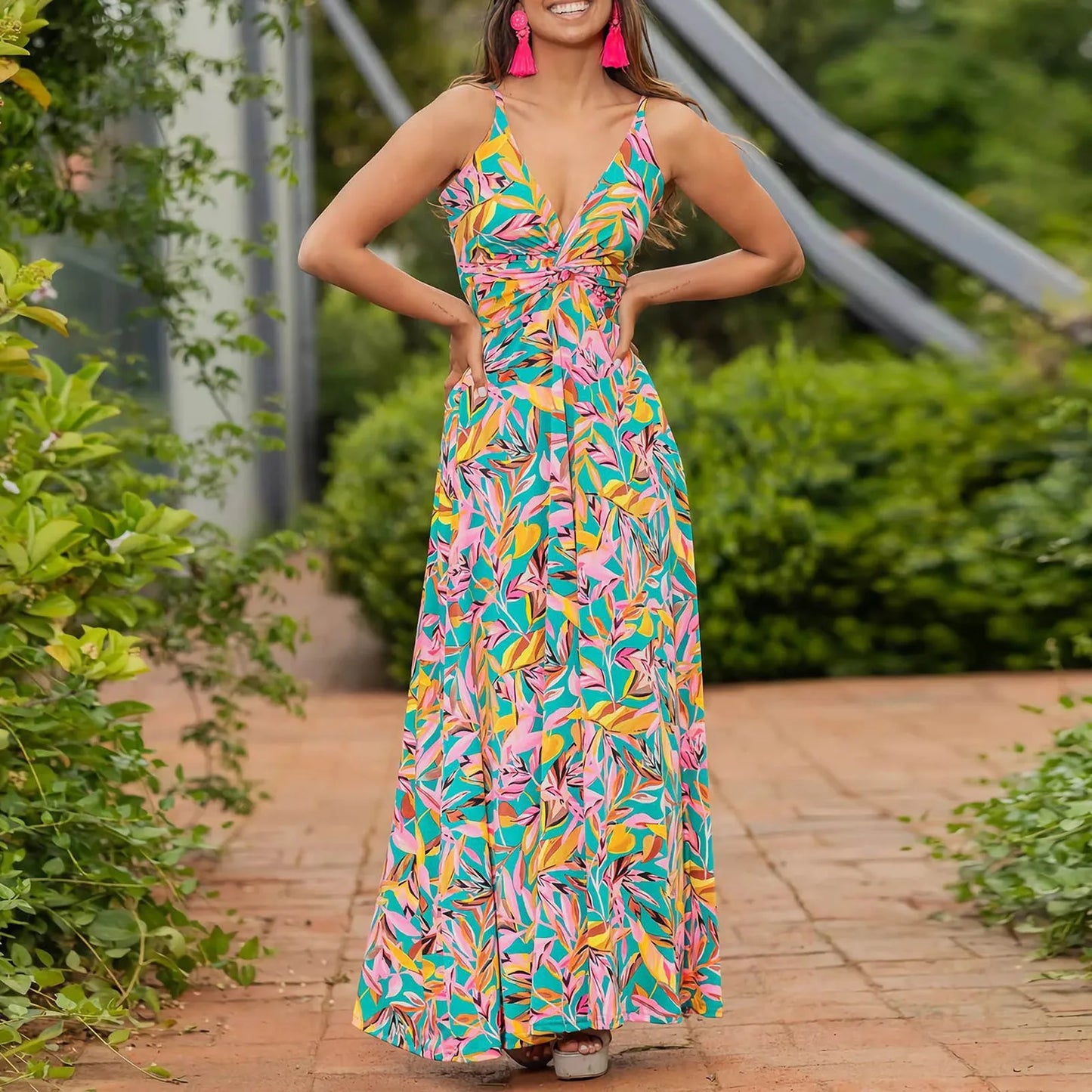 Boho Bliss! Spaghetti Strap Backless Maxi Dress – Floor-Length Floral Fantasy for Casual Holidays & Prom - Premium dress from Lizard Vigilante - Just $43.33! Shop now at Lizard Vigilante