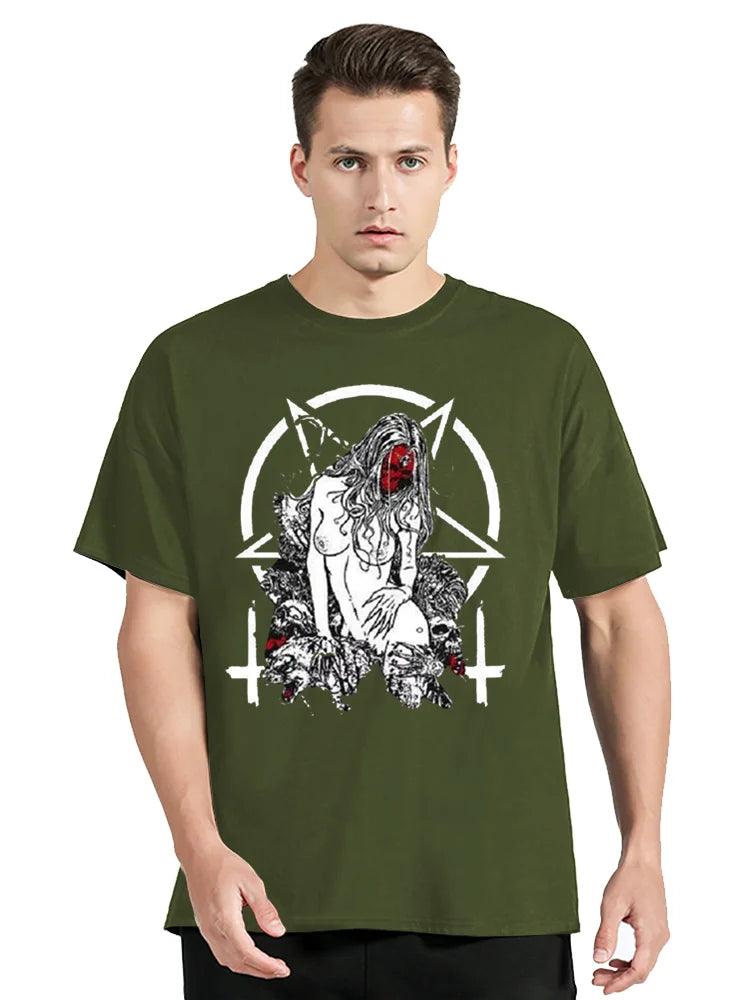 Satanic Bad Nun Tattoos Unholy T shirt Sexy Men T-shirt Summer Comfort Funny Tee Print Cotton Unisex Clothing Oversized Tshirt - Lizard Vigilante