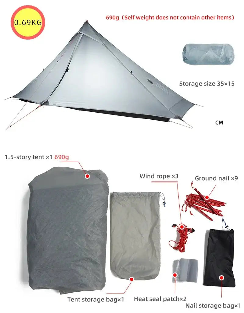 [HODR] 3F UL GEAR Lanshan 1 pro Tipi Tent Rodless Solo Ultralight 690g 20D Nylon Fabric Camping Season Tent Trekking Tents