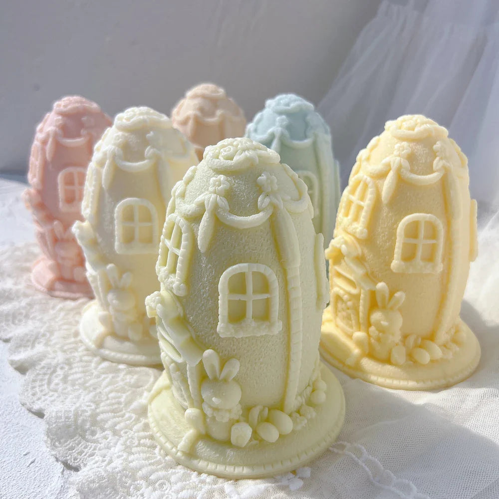 Easter Egg House Candle Silicone Mold Spring Bunny Home Plaster Gypsum Mould Gingerbread House Icing Mansion Silicone Mould
