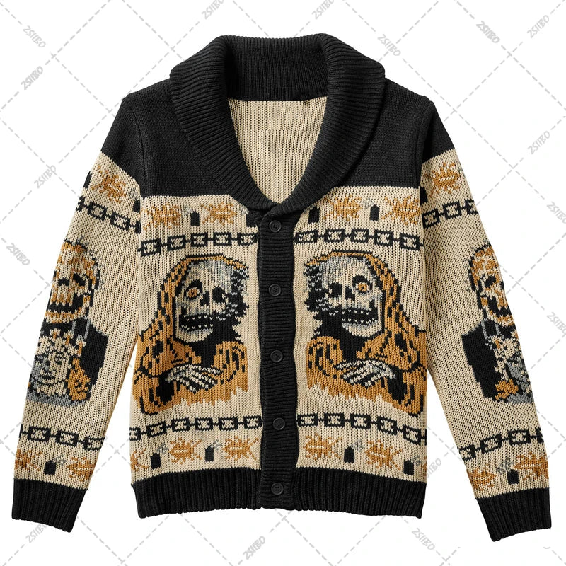 Y2K Harajuku Gothic Ghost Sweater – Fall/Winter Portrait Print Fashion Sweater for Men and Women - Premium sweater from Lizard Vigilante - Just $43.88! Shop now at Lizard Vigilante