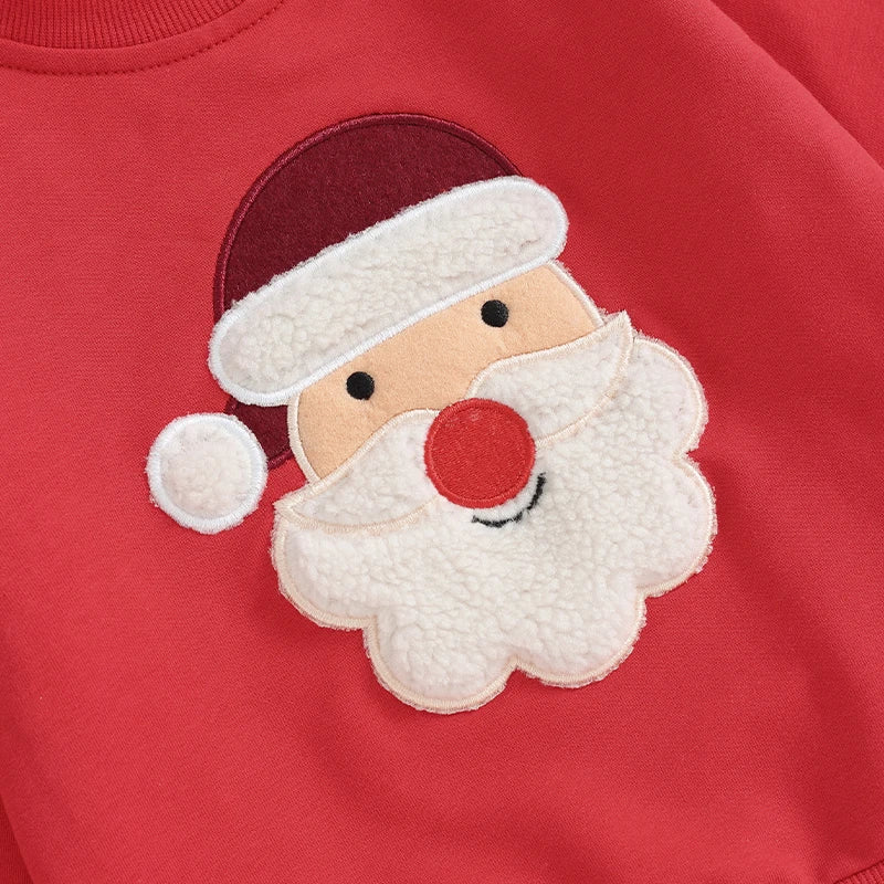 Toddler Boys Christmas Outfit – Santa/Elk Fuzzy Embroidery Long Sleeve Sweatshirt & Pants Set - Premium  from Lizard Vigilante - Just $24.88! Shop now at Lizard Vigilante