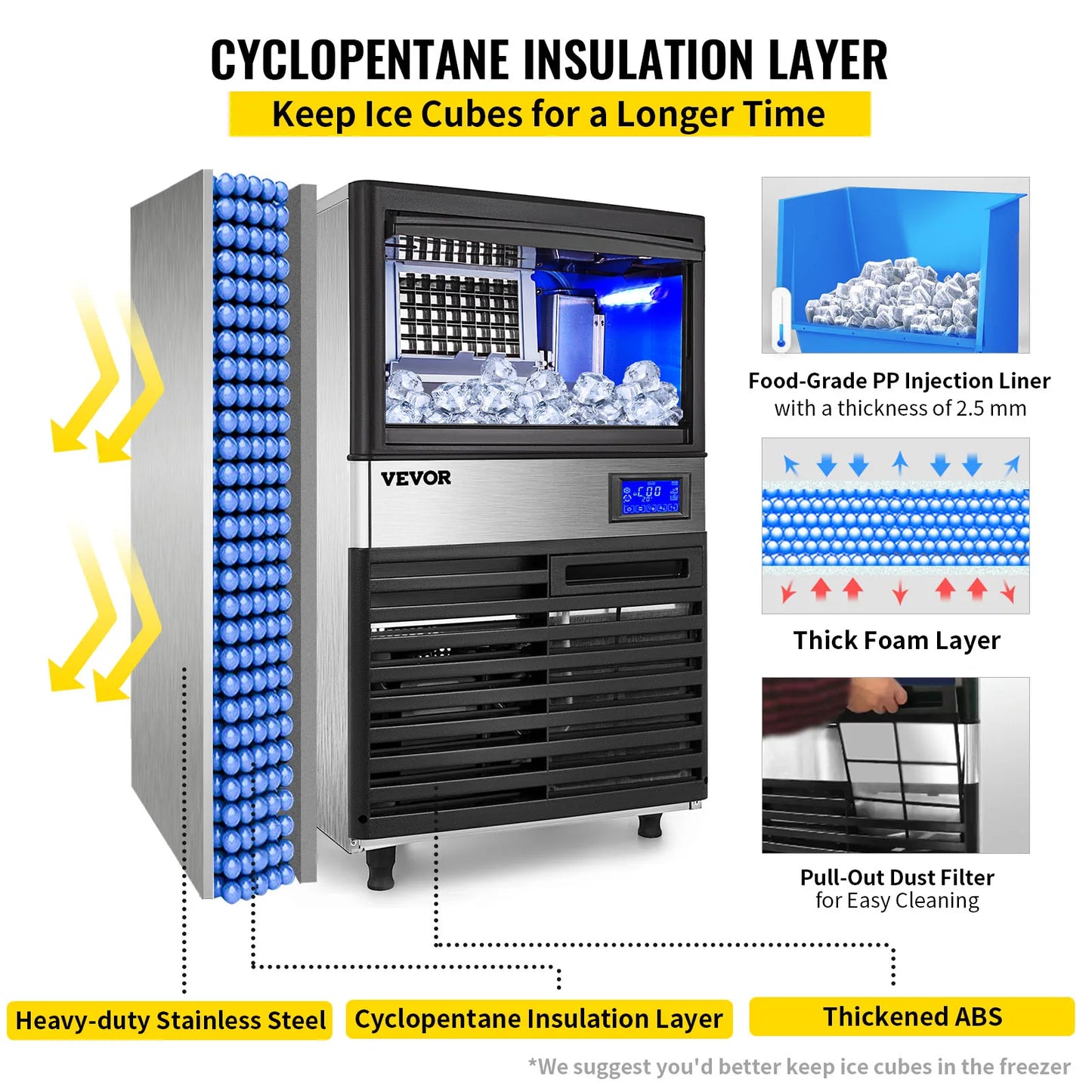 VEVOR Commercial Cube Ice Maker with Water Drain Pump 50/60/70 KG/24H Freestanding LCD Touch Screen Liquid Freezer Ice Machine - Premium  from Lizard Vigilante - Just $895.99! Shop now at Lizard Vigilante