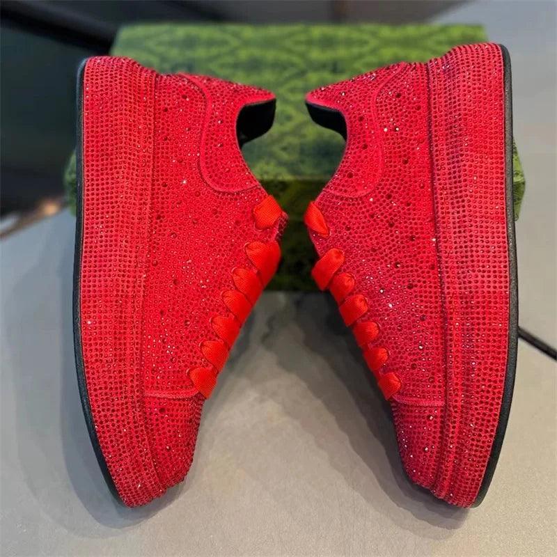 Luxury Designer Fashion Men's Red Black Rhinestone Platform Shoes Casual Flats Male Rock Hip-hop Walking Sneakers - Lizard Vigilante