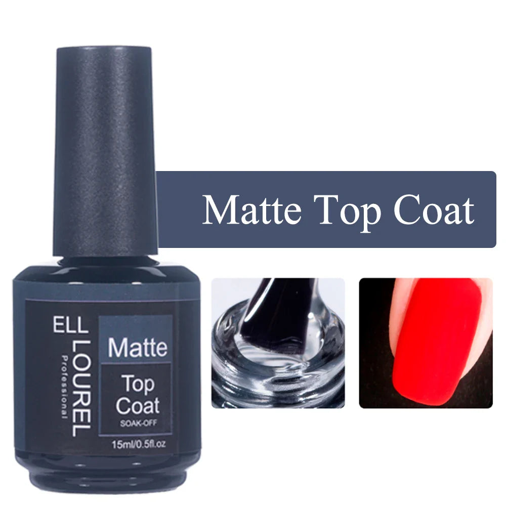 ELL LOUREL 30 Types Base Coat Top Coat No Wipe UV Gel 15ML Semi Permanent Glitter Tempered Top Multi-Function Gel Nail Polish