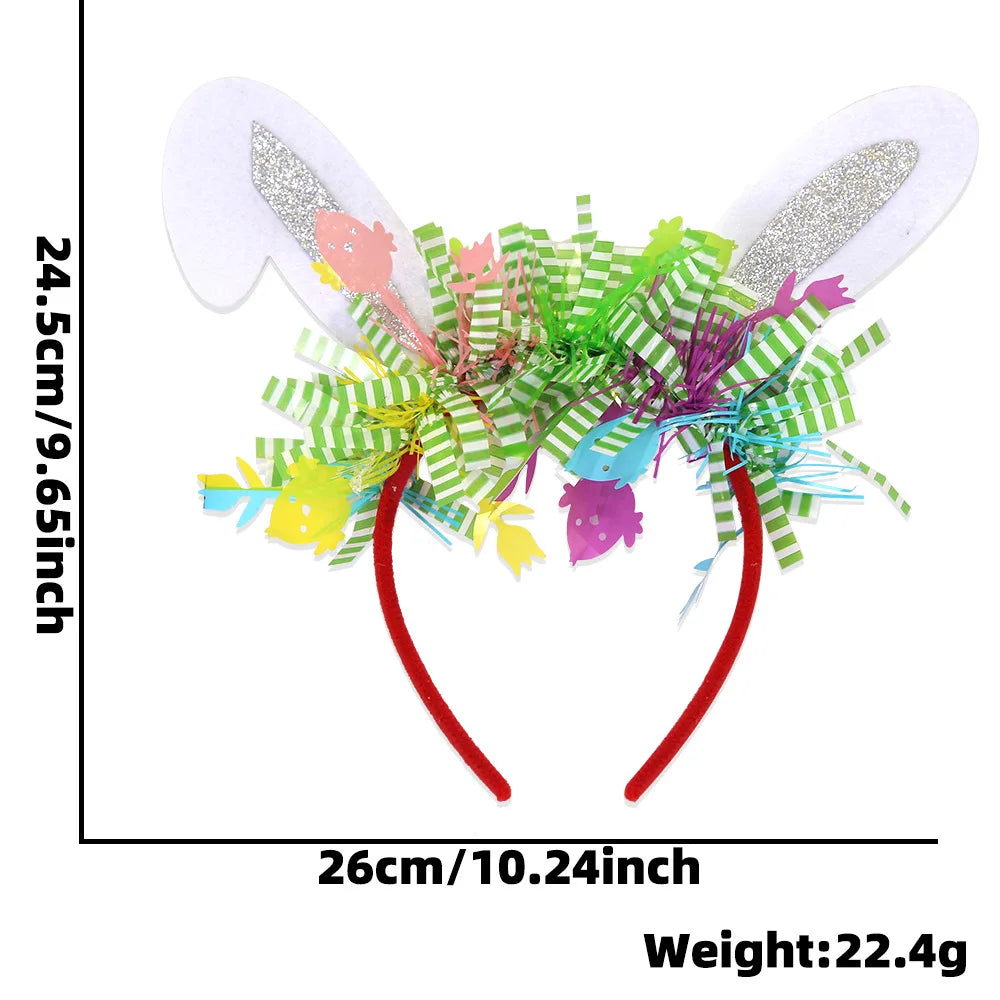 Easter Rabbit Headband with Colorful Egg Strip And Button Holiday Party Accessory Egg Chick Headdress for Easter Celebrations