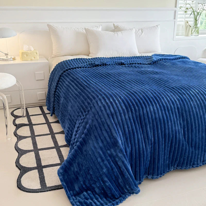 1 blue striped blanket - thickened blanket, modern and simple design, four seasons office nap blanket, suitable for bed or sofa.