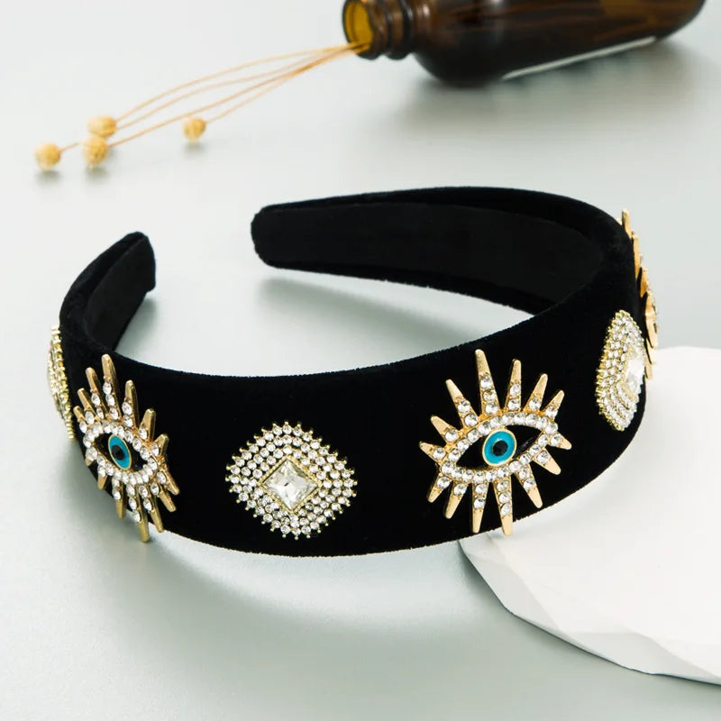 New Vintage Crystal Eyes Velvet Headband Wide Cross Baroque Hair Rope Party Hairband Girls Women Luxury Hair Accessories - Premium Headband from Lizard Vigilante - Just $36.99! Shop now at Lizard Vigilante