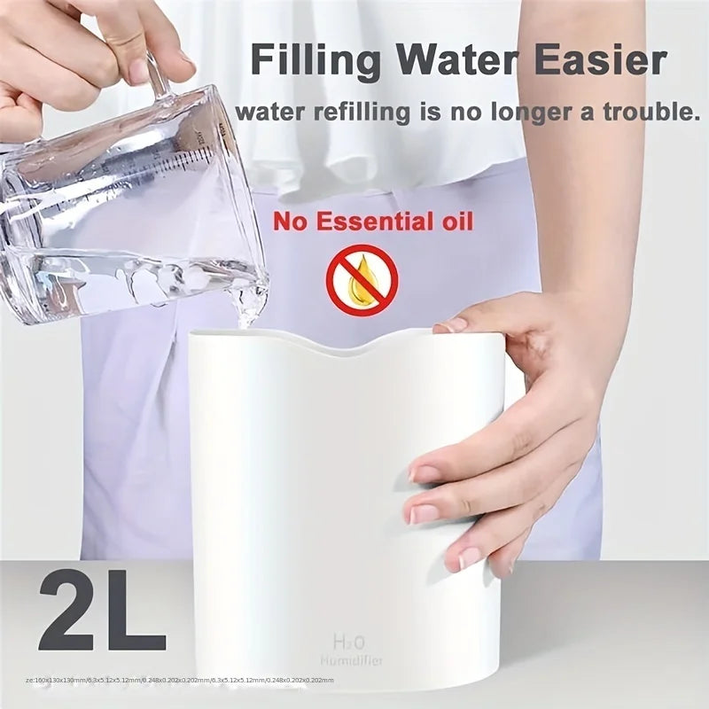 2000ml Air Humidifier Double spray Mist nozzle Cool Mist Large capacity Colorful Night Light usb H2O Air Diffuser Humidifier