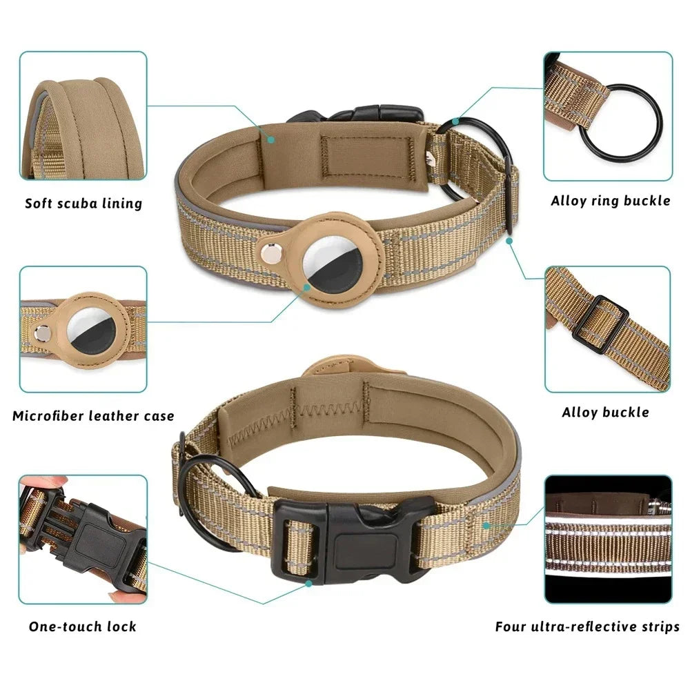 Easy To Use Anti-Lost Dog Collar with Airtag Holder | Reflective, Waterproof, & Adjustable - Perfect for Large Dogs - Premium dog collar from Lizard Vigilante - Just $24.88! Shop now at Lizard Vigilante