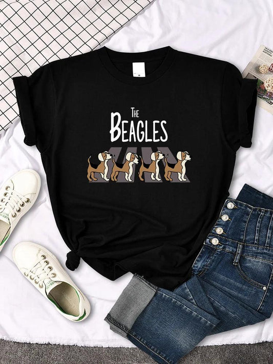 Four Beagles Crossing The Road Printed Female Tshirt Classic Slim Tees Tshirts Anime Clothes Summer Vintage Women T-shirts - Lizard Vigilante