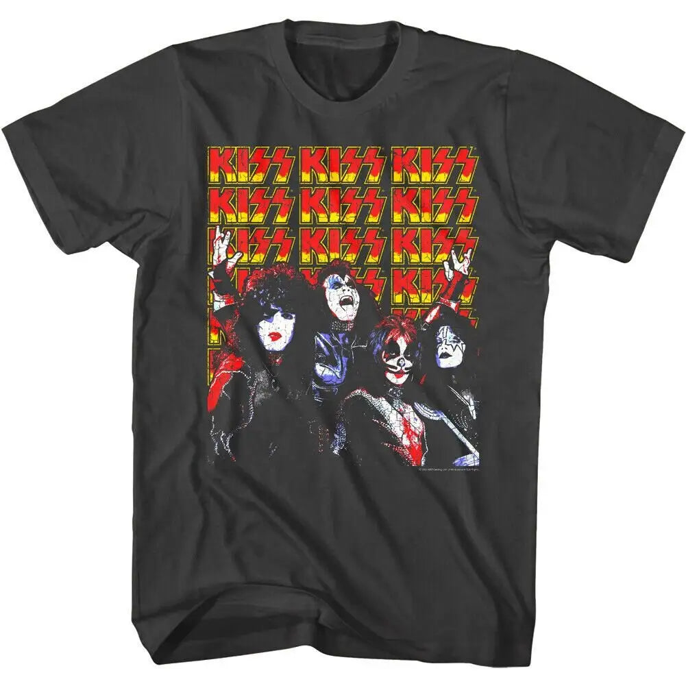 Kiss T-Shirt Glam Rock Group All Over Cover Black Heavy Metal Music Concert Tour Merch Vintage 70s - Premium t-shirt from Lizard Vigilante - Just $34.99! Shop now at Lizard Vigilante