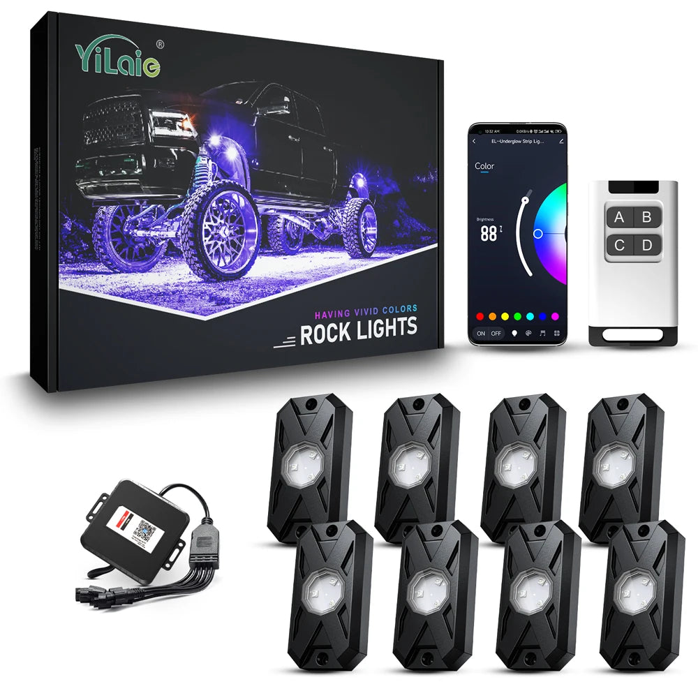 RGB LED Underglow Rock Lights - 8 Pods App Remote Control & Music Mode for Pickup, ATV, RZR, UTV - Premium rock lights from Lizard Vigilante - Just $84.99! Shop now at Lizard Vigilante