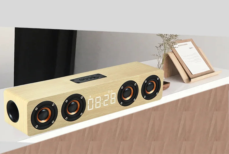 Wooden Bluetooth Speaker Portable Wireless Subwoofer Clock Soundbox Home Computer Echo Wall Soundbar HiFi Stereo TF AUX U Disk
