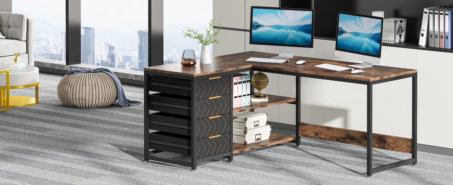 Tribesigns 59" Reversible L-Shaped Computer Desk with Storage Drawers & Shelves – Spacious Corner Office Desk for Home & Workspace - Premium desk from Lizard Vigilante - Just $244.88! Shop now at Lizard Vigilante