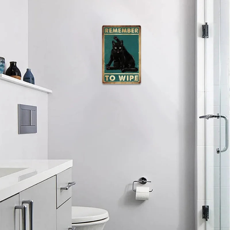 Retro Black Cat Bathroom Sign – "Remember to Clean" Iron Wall Art Decoration - Premium sign from Lizard Vigilante - Just $24.99! Shop now at Lizard Vigilante