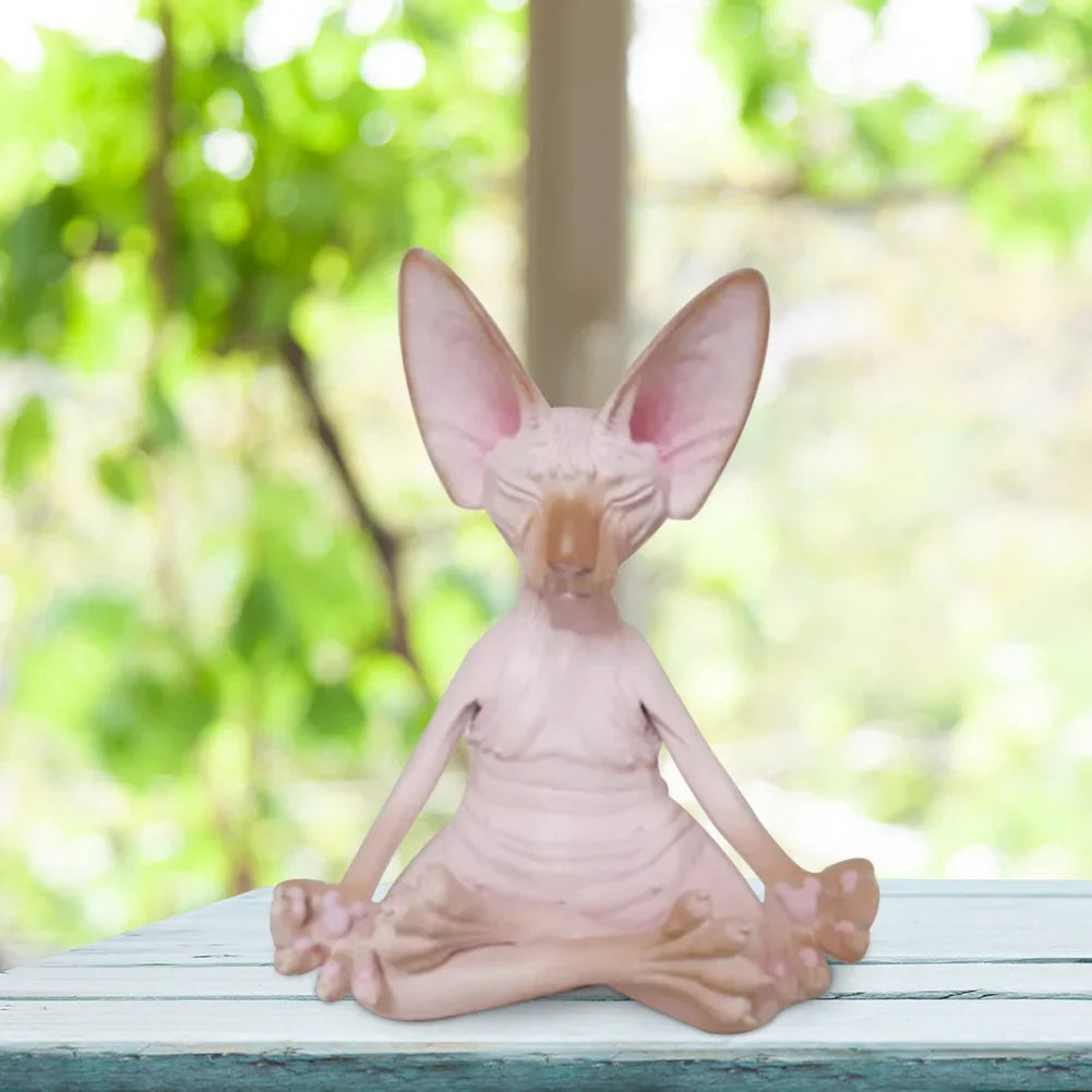 Cat Figurine Sphynx Meditation Statue Yoga Animal Cat Meditate Art Sculpture Micro Decoration Garden Home Office Ornament