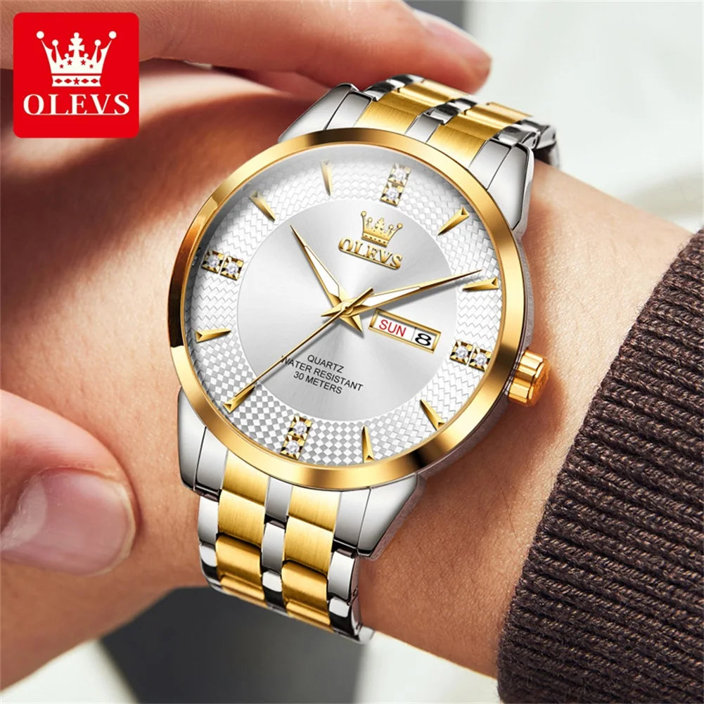 OLEVS 9917 New Quartz Men's Watch Fashion Business Dual Calendar Waterproof Watch Luxury Diamond Brand Original Men Quartz Watch - Premium  from Lizard Vigilante - Just $35.99! Shop now at Lizard Vigilante