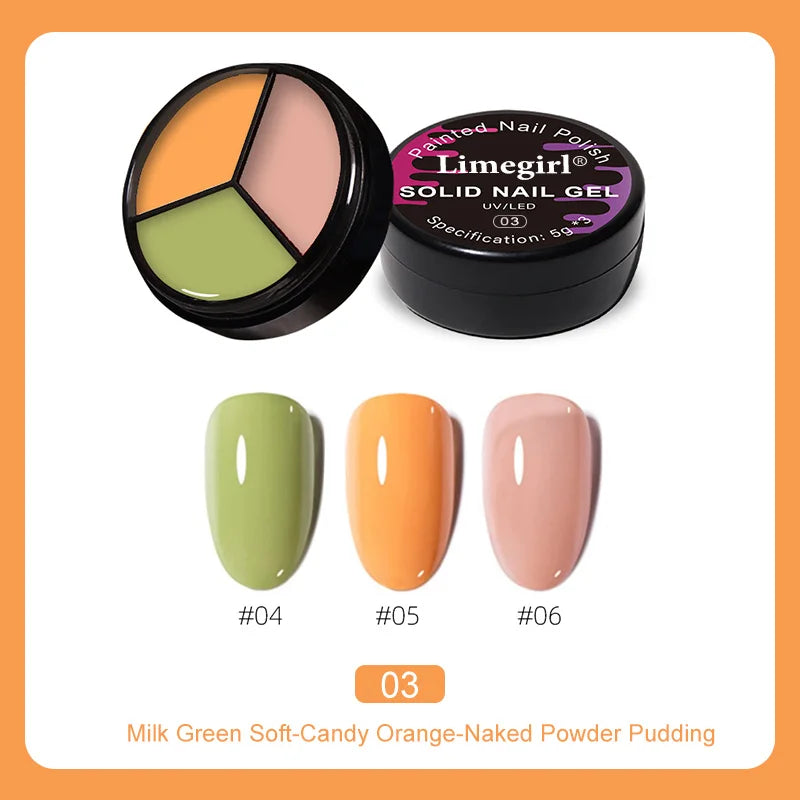LIMEGIRL Solid Nail Art Gel Polish 15g 3 Colors Cream Soft Gel Polish for Nail Art Beginner DIY Design  Home/Salon Manicure Gift