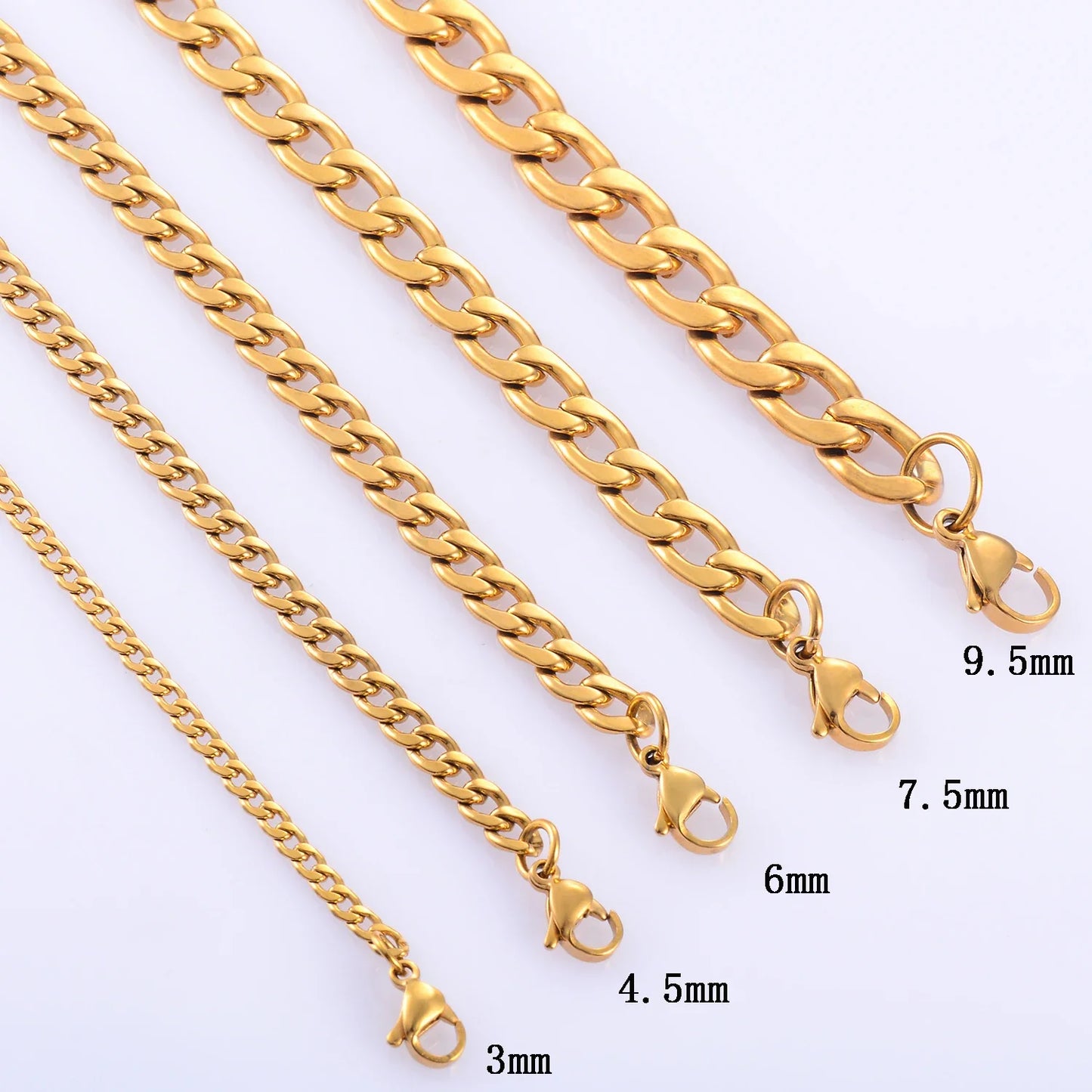 Width 3mm-11.5mm Stainless Steel Gold Color Cuban Chain Necklace Hip Hop Classical Punk Fashion Jewelry Men Gifts