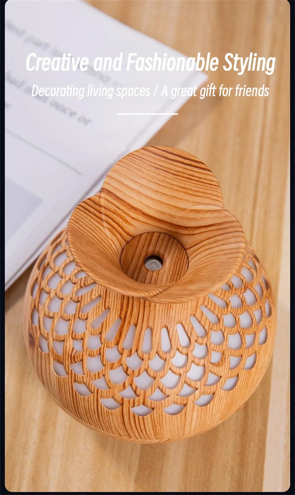 USB Hollow Wood Grain Humidifier Aroma Diffuser Atomizer Household Humidifier Hydrating Instrument Desktop Humidifier