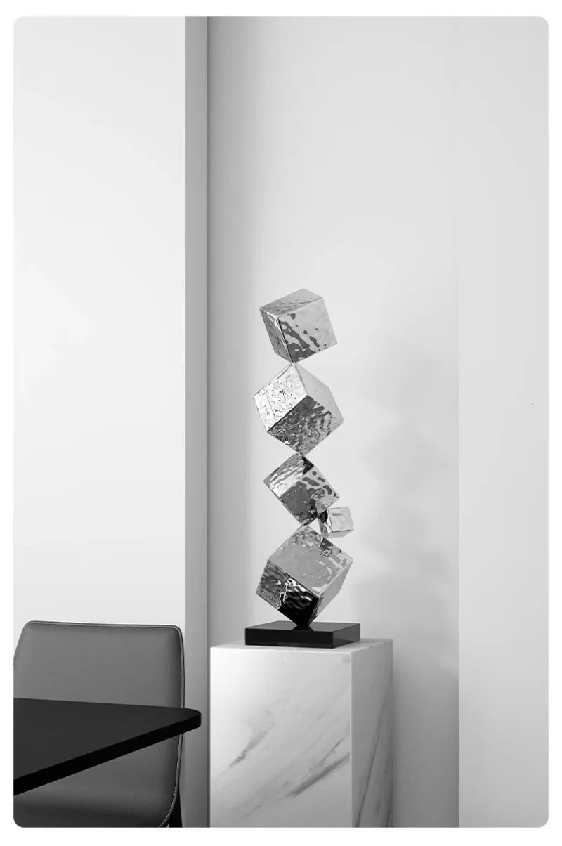 Stainless Steel Geometric Modeling Statues Modern Simple Luxury Living Room Entrance Hall Lobby Creative Sculptures Home Decor