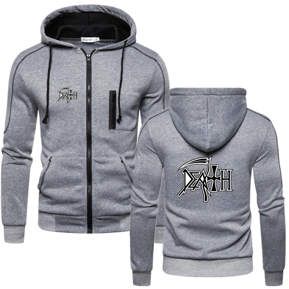 Death Metal Legacy Hoodie – 2024 Heavy Rock Band Men's Casual Sweater, Spring/Autumn Solid Color Zip-Up for Ultimate Comfort - Premium Long-sleeve hoodie from Lizard Vigilante - Just $38.88! Shop now at Lizard Vigilante