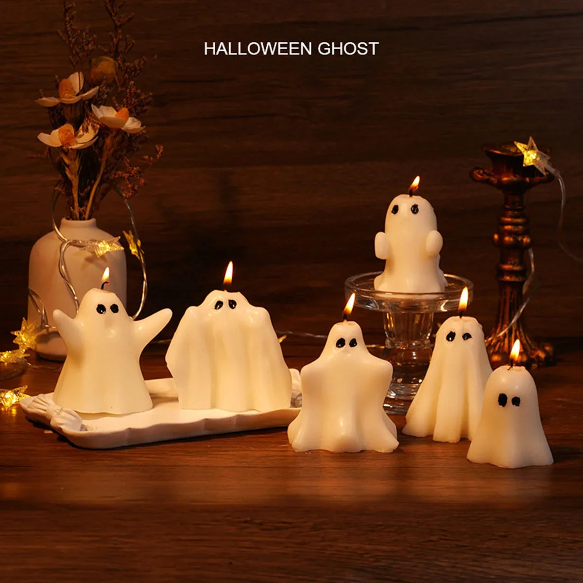 Halloween White Ghost Fragrance Candle Horror Gift Candle Tea Lantern Gothic Room Decoration Dining Table Party Bedroom