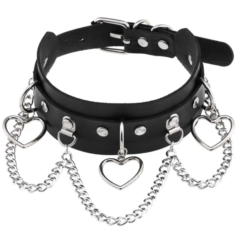 Harajuku Punk Rock Goth Choker - PU Leather Rivet Heart Cross Spike Necklace for Women, Hip Hop Bondage Jewelry - Premium choker from Lizard Vigilante - Just $23.88! Shop now at Lizard Vigilante